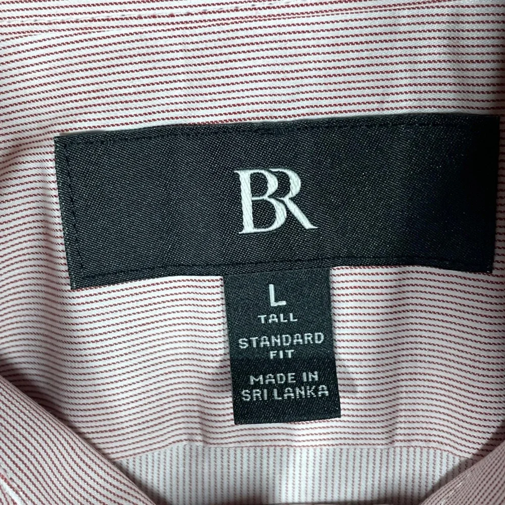 Banana Republic Mens L Tall Standard Fit Red Stripe Wrinkle Resistant Shirt